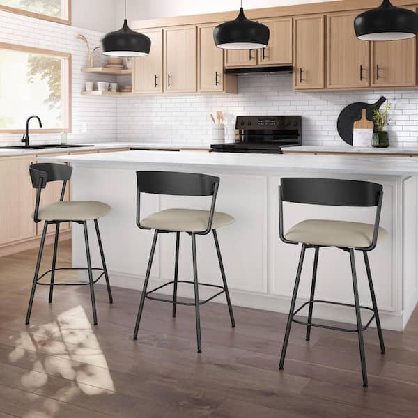 Ludwig 25.875 in. Greige Faux Leather / Black Metal Swivel Counter Stool