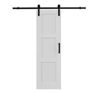24 in. x 80 in. White 3-Panel Blank Solid Core Composite MDF Wood Primed Sliding Barn Door with Hardware Kit