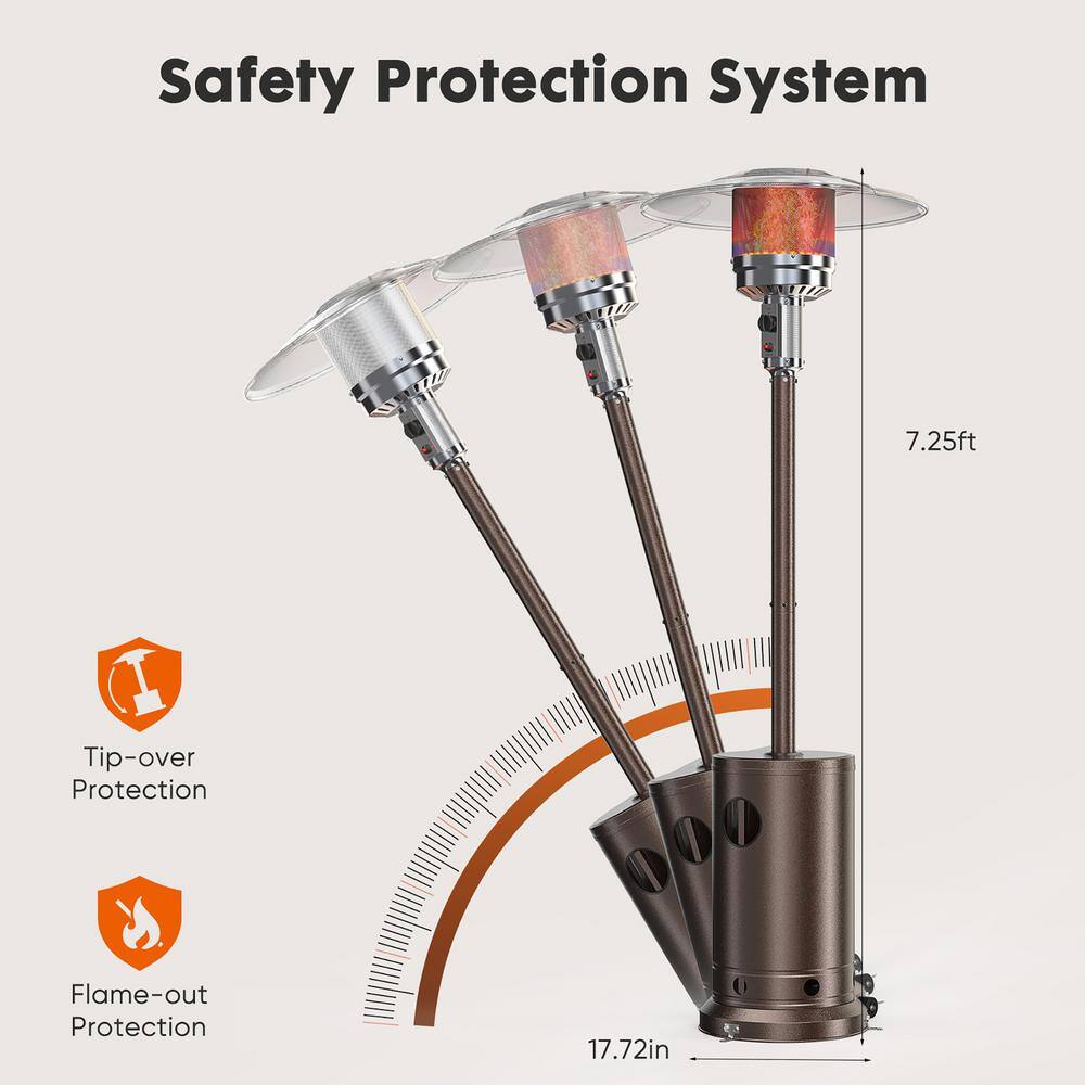 48,000 BTU Brown Stainless Steel Propane Patio Heater with Wheels