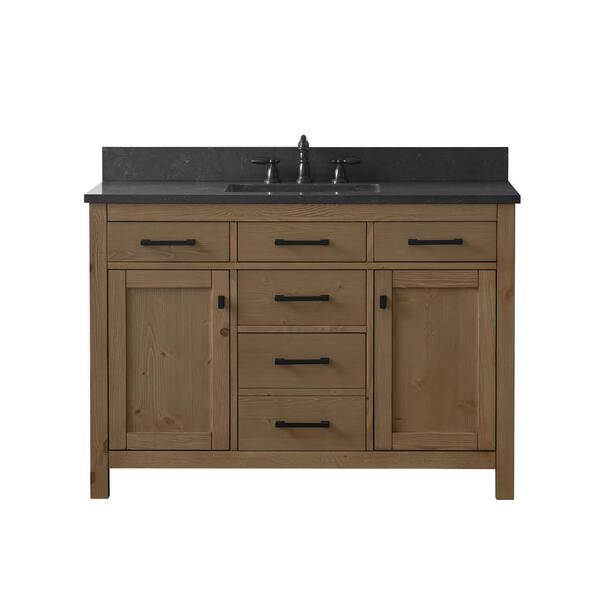SUDIO Jasper 48 in. W x 22 in. D Bath Vanity in Textured Natural with Blue Limestone Top with ...