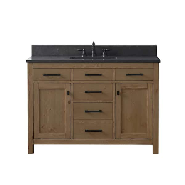 Jasper 48 in. W x 22 in. D Bath Vanity in Textured Natural with Blue Limestone Top with White Sink