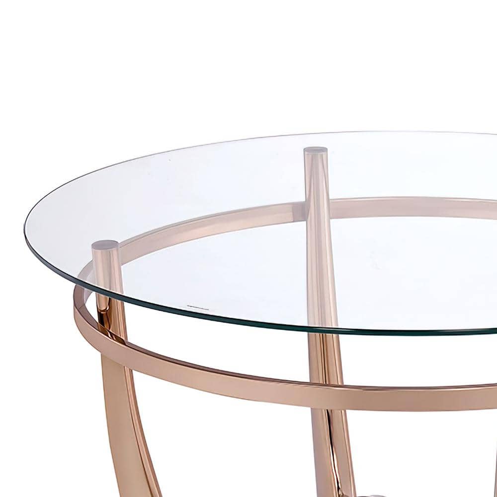 Round Gold and Clear Glass Coffee Table with Storage