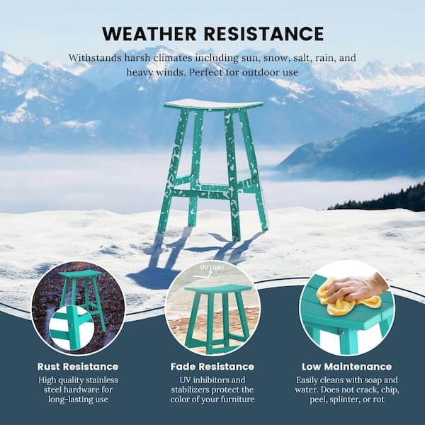 Franklin Turquoise 29 in. Poly HDPE Fade Resistant Outdoor Patio Saddle Seat Pub Height Bar Stool (Set of 2)