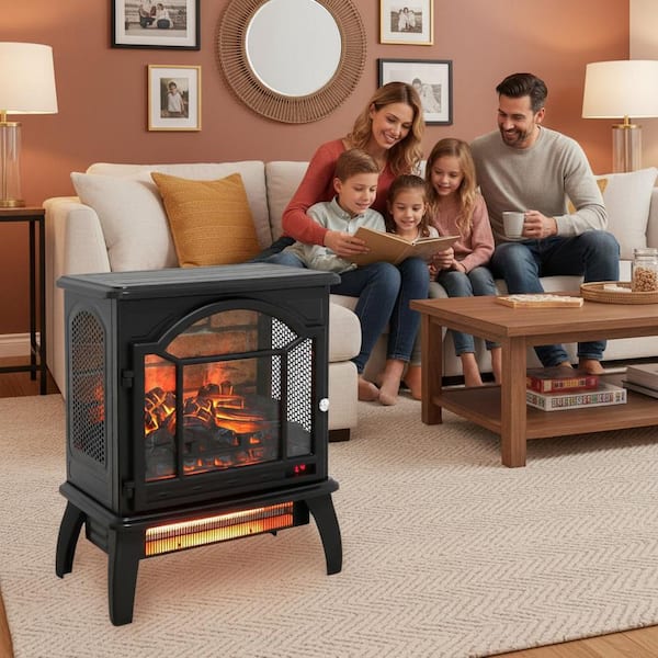 17.52 in. 1500-Watt Black 5000 BTU Freestanding Electric Fireplace Utility Convection Infrared Space Heater with Remote