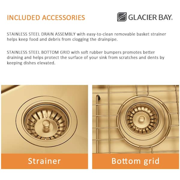 Glacier Bay 33 in. Undermount Double Bowl 18-Gauge Gold