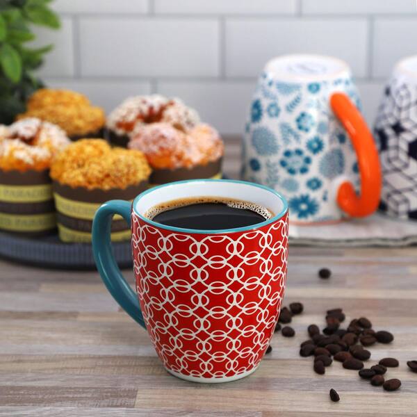 Elama Rory 6-Piece 16 Ounce Assorted Design Stoneware Mug Set in Assorted Colors