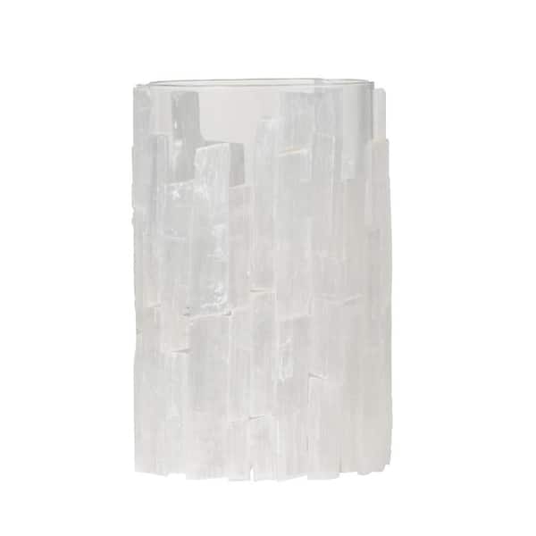 A & B Home Selenite Stone and Glass White Lantern