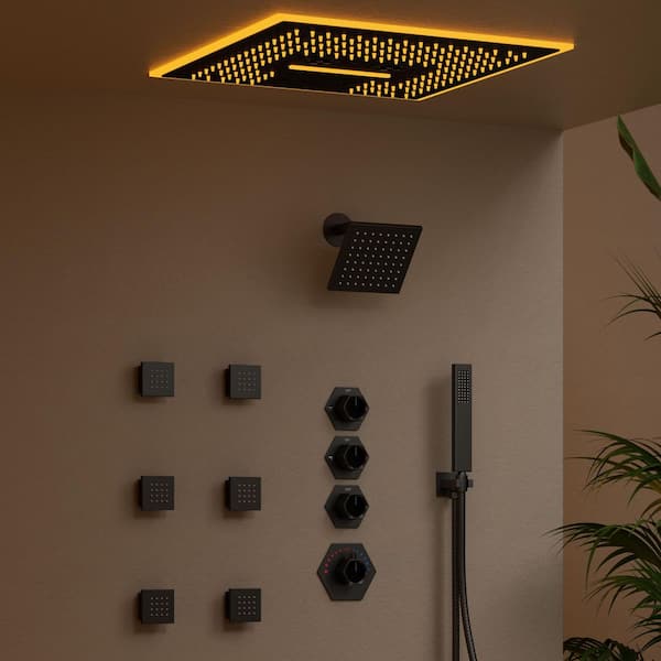 16 in. AuroraMist LED Shower 6-Spray Dual Ceiling Mount Fixed and Handheld Shower Head 2.5 GPM in Matte Black