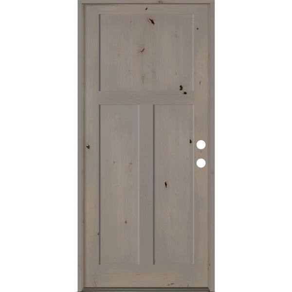 Krosswood Doors 42 in. x 96 in. Rustic Knotty Alder 3-Panel Left-Hand/Inswing Gray Stain Wood Prehung Front Door