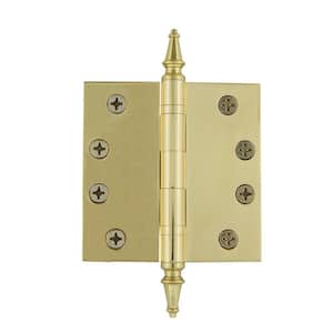 4 in. Steeple Tip Heavy Duty Hinge with Square Corners in Polished Brass
