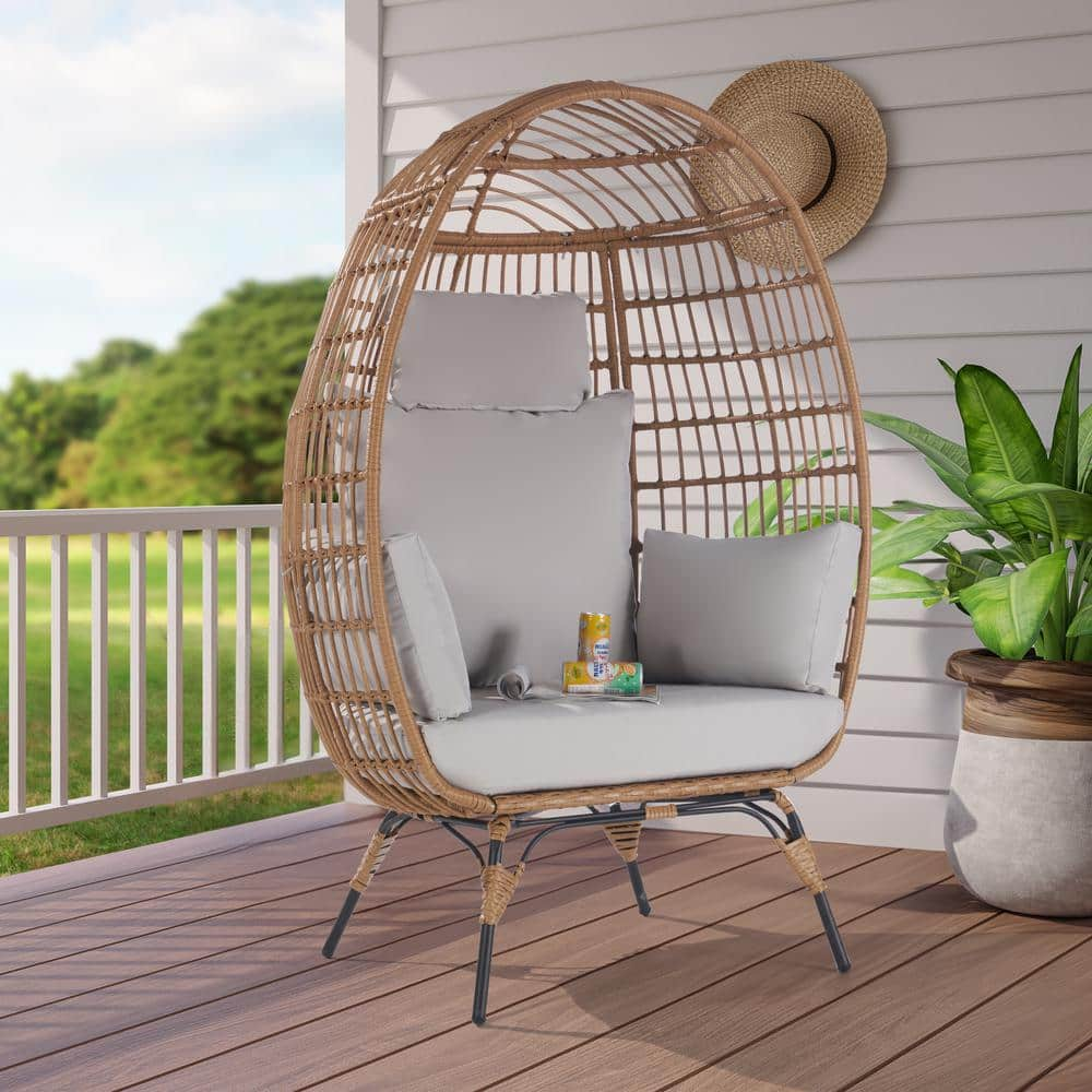 SANSTAR Wicker Egg Chair Outdoor Lounge Chair Basket Chair with Gray ...