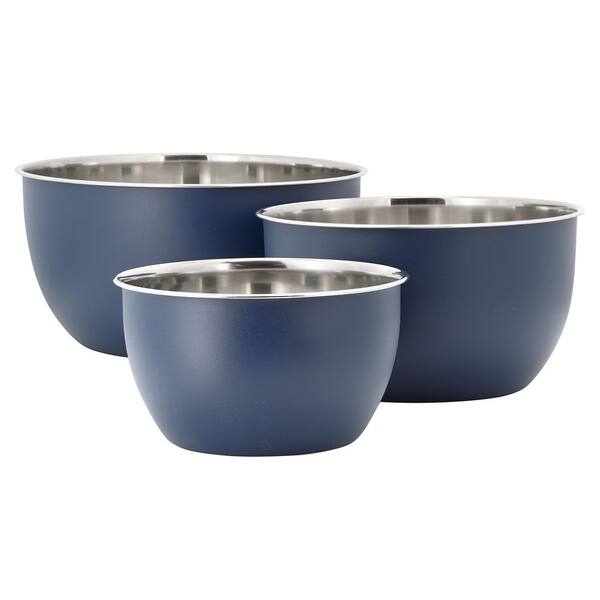 3 Piece Stainless Steel All Purpose Mixing Bowl Set in Matte Blue