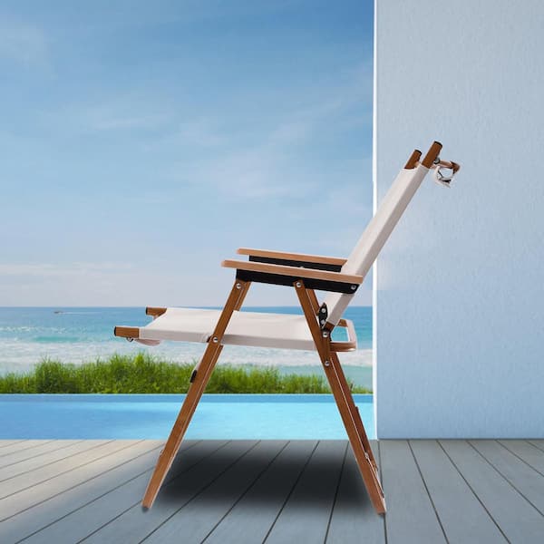 Beige Wood Grain Aluminum Frame Outdoor Portable Folding Camping Chair