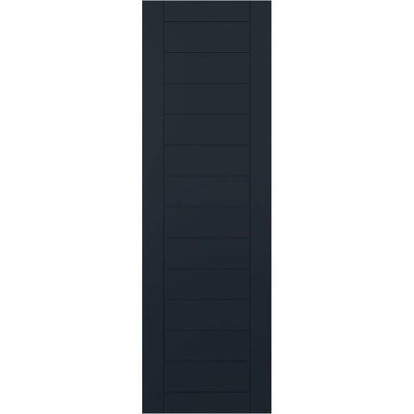 Ekena Millwork 12 in. x 48 in. PVC Horizontal Slat Framed Modern Style Fixed Mount Board & Batten Shutters Pair in Starless Night Blue
