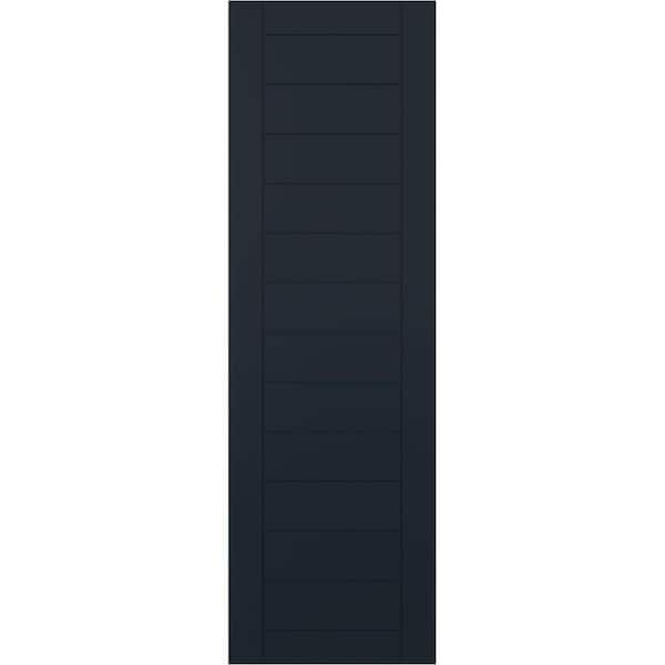 Ekena Millwork 18 in. x 34 in. PVC Horizontal Slat Framed Modern Style Fixed Mount Board & Batten Shutters Pair in Starless Night Blue