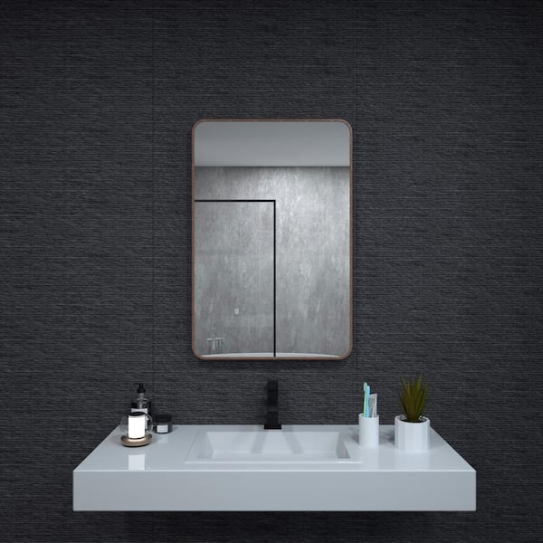 niveal 24 in. W x 36 in. H Rectangular Framed Wall Bathroom Vanity Mirror in Walnut
