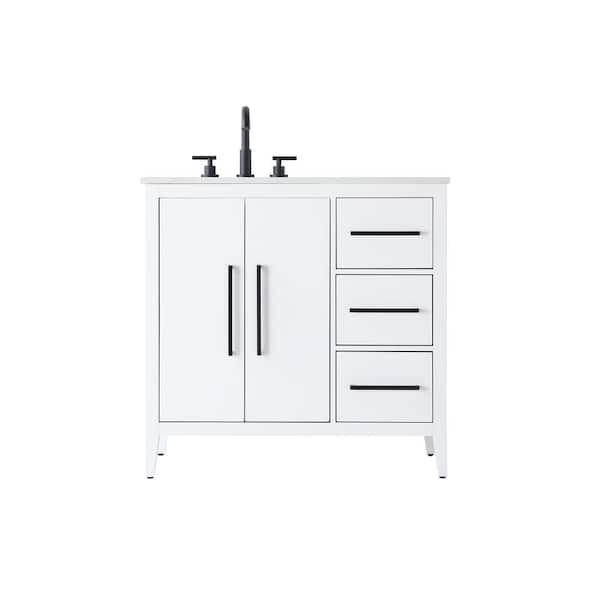 36 in. Single Sink White Bath Vanity with White Engineered Marble Top