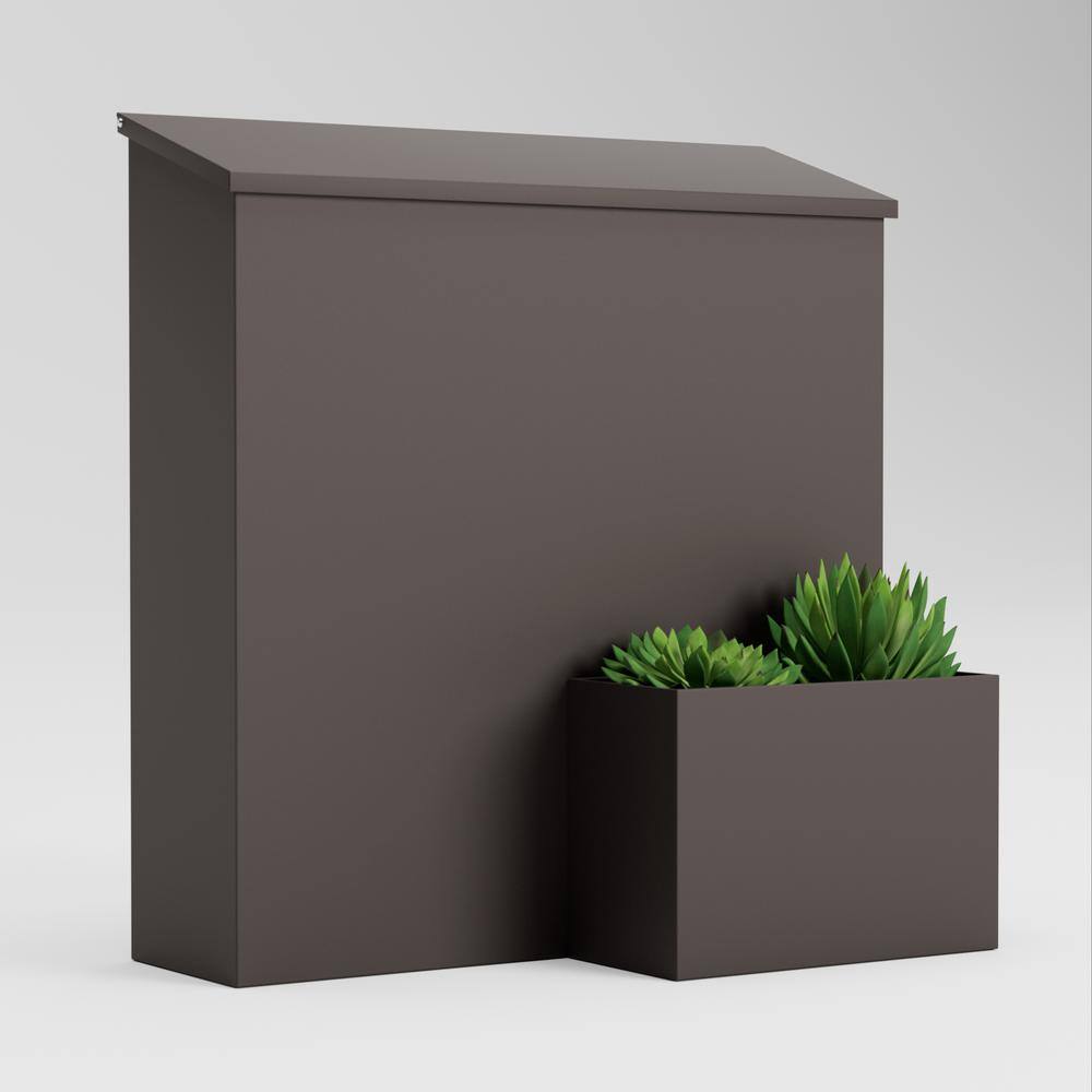 Antique Silver and Brown Aluminum Wall-Mounted Mailbox with Planter