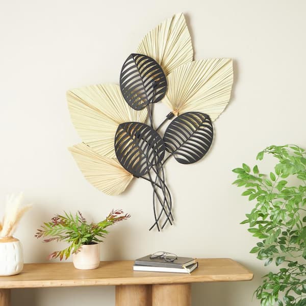 Litton Lane Metal Brown Layered Leaf Wall Decor with Palm Leave Accents