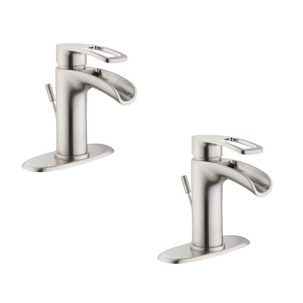 Glacier Bay Kiso Single-Handle Single-Hole Low-Arc Bathroom Faucet in Brushed Nickel (2-Pack)