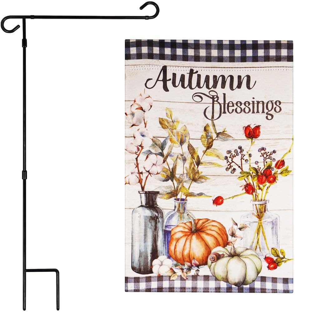 1 ft. x 1.5 ft. Polyester Pumpkins and Flower Vases 2-Sided Garden Flag Blockout with 36 in. Black Iron Garden Stand price history on PriceWatchPro