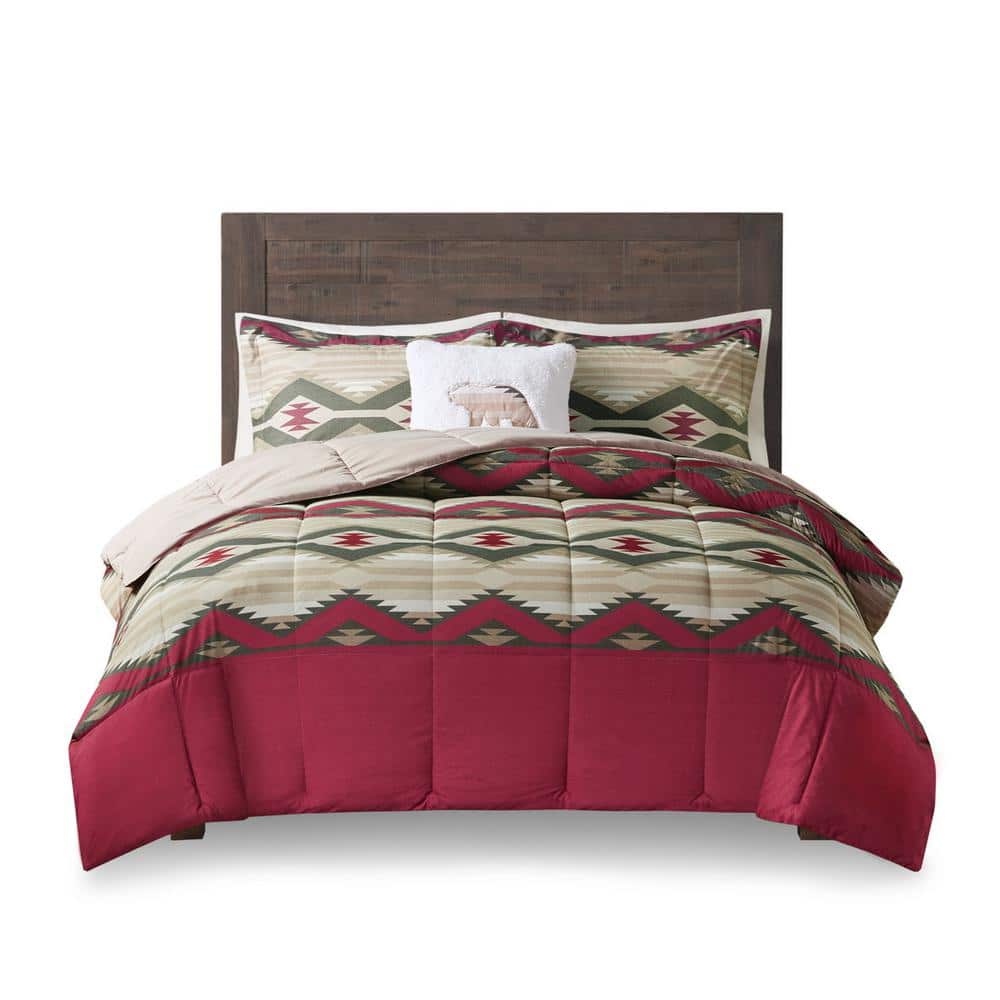 Full Red Southwestern Down Alternative Microfiber Comforter Set