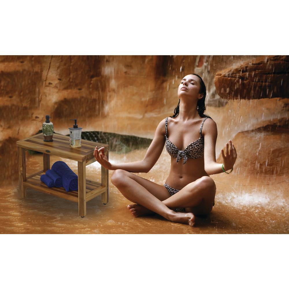 Eleganto 24" Earthy Teak Shower Bench with Storage Shelf