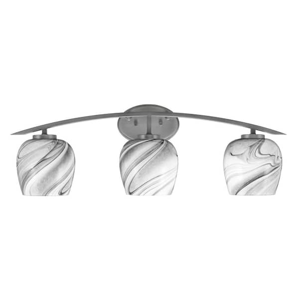 Unbranded Siena 29 in. 3-Light Vanity Light Graphite with Onyx Swirl Glass Shades