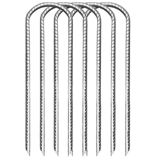 0.4 in. x 12 in. Rebar Stakes U Hook Extra Heavy-Duty, Silver, Tent Stake, Camping Stakes (12-Pack)