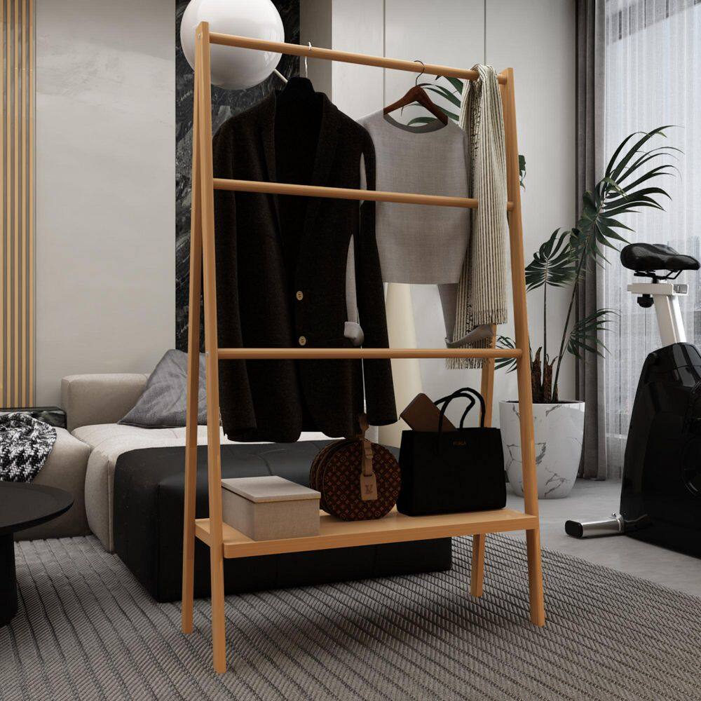 Blyssa 3-Bar Freestanding Bamboo Ladder Towel Rack in Neutral with Storage Shelf price history on PriceWatchPro