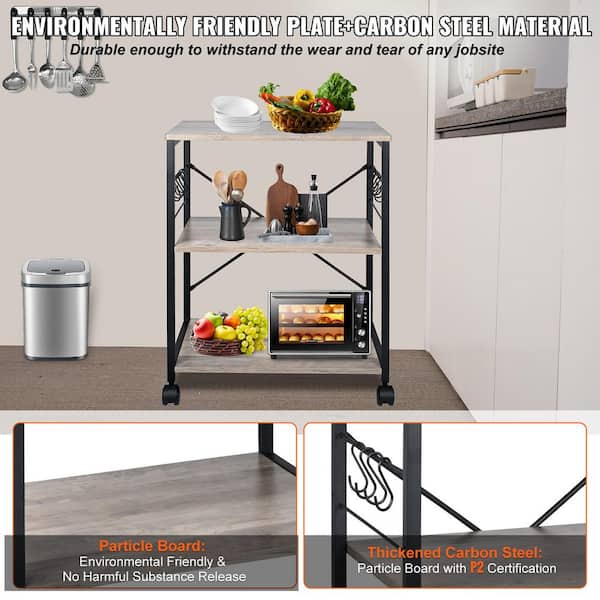 KirKical 3-Tier Mini Fridge Cabinet with Storage, Industrial Style Kitchen Microwave Stand Baker Rack, Utility Storage Shelf with Mini Fridge Space