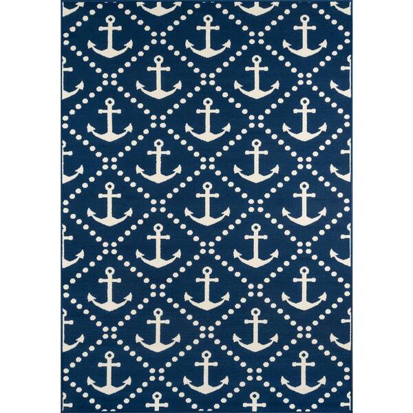 Momeni Baja Anchors Navy 1 ft. 8 in. x 3 ft. 7 in. Indoor/Outdoor Area Rug