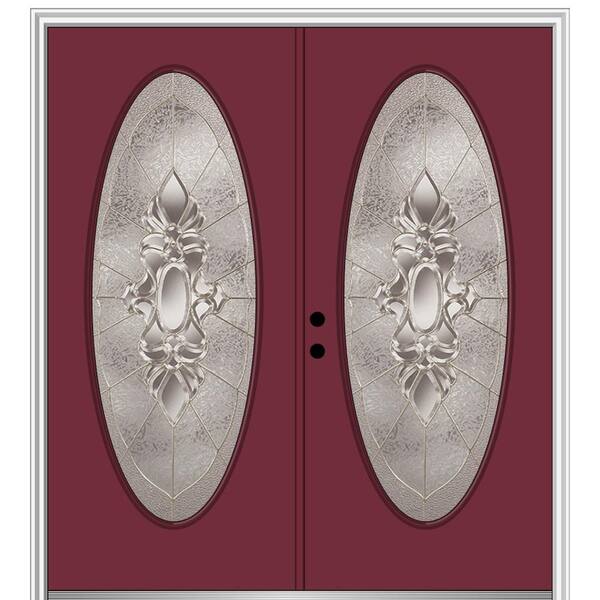 MMI Door 72 in. x 80 in. Heirlooms Right-Hand Inswing Oval Lite Decorative Glass Painted Steel Prehung Front Door
