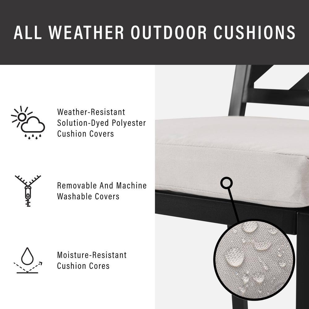 Matte Black Metal Outdoor Dining Chairs with Cushions, Set of 2