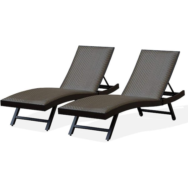 Wildaven 2-Piece Wicker Outdoor Chaise Lounge Patio Reclining Chair with Adjustable Backrest