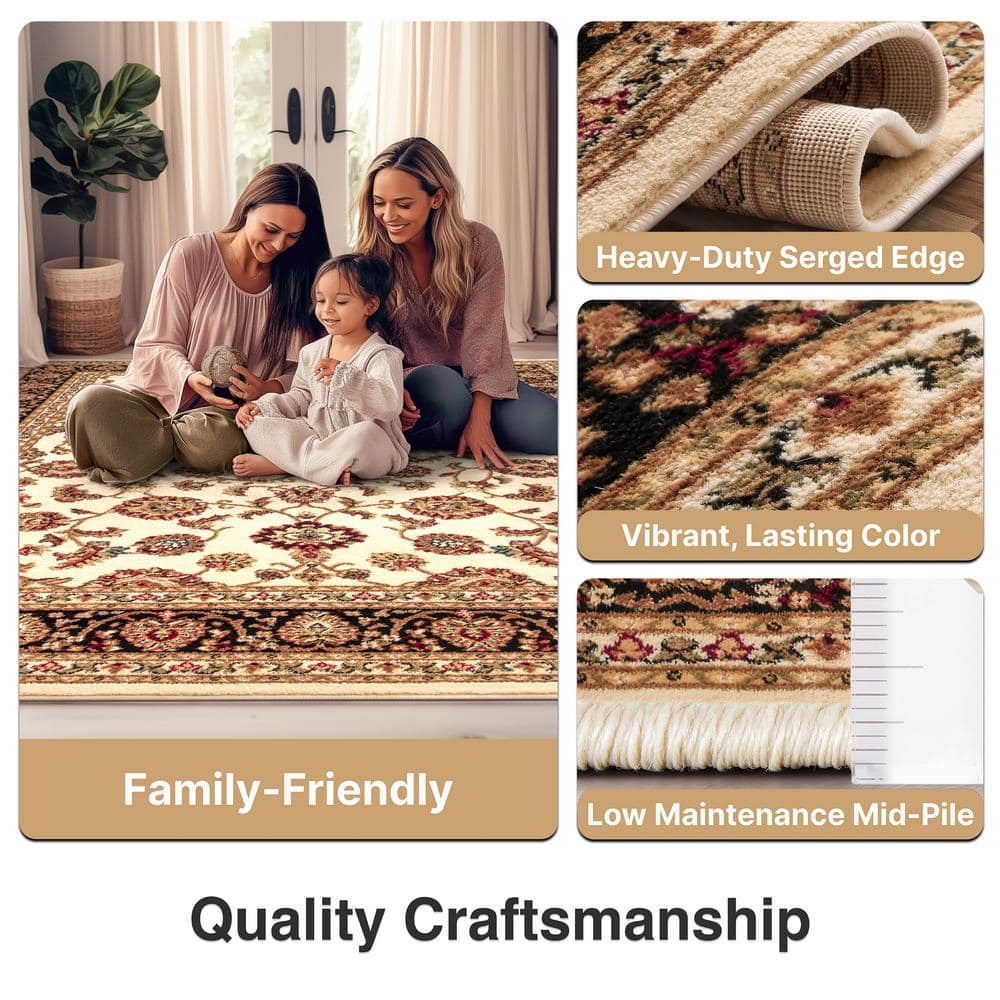 Ivory and Brown Tufted Oriental Floral 8' x 10' Area Rug