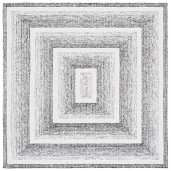 Pine 6 ft. x 6 ft. Black/Ivory Gradient Border Square Area Rug