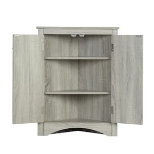 17.2 in. W x 17.2 in. D x 31.5 in. H Oak Brown Linen Cabinet, Bathroom Storage with Adjustable Shelves in Freestanding