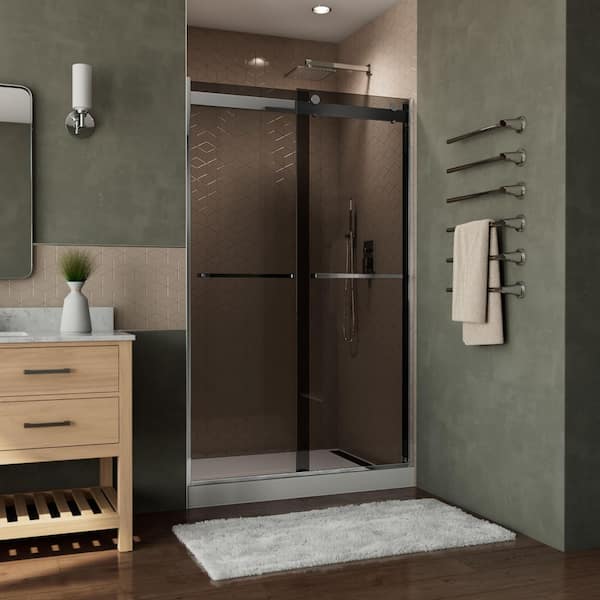 DreamLine Essence-H 44 in. to 48 in. W x 76 in. H Sliding Semi-Frameless Shower Door in Chrome with Tinted Glass