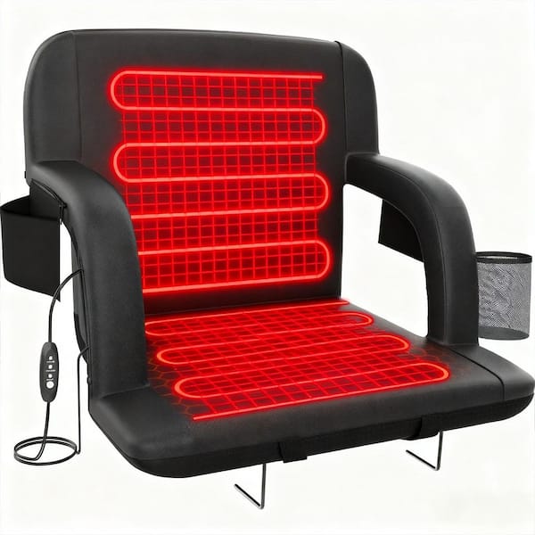 Heated Stadium Seat Portable Stadium Chair with Dual-Zone Heating, 6-Position Recline, 600D Oxford Fabric, USB Powered