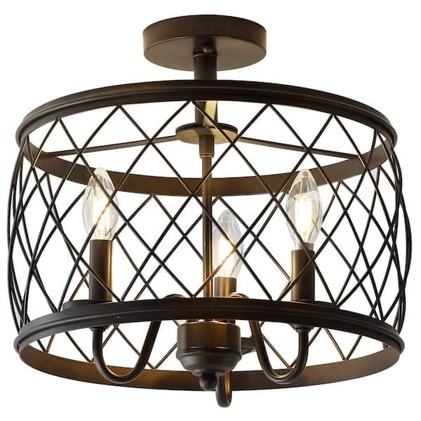 Eleanor 15 in. 3-Light Oil Rubbed Bronze Metal LED Semi Flush Mount Ceiling Light