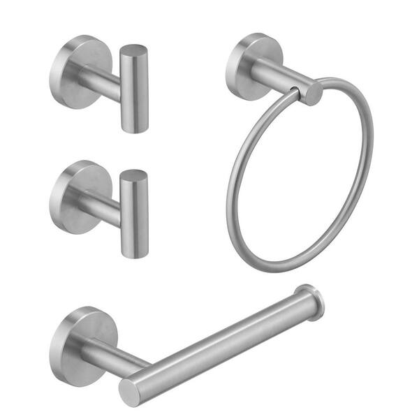 BWE 4Piece Bath Hardware Set With Robe Hooks, Towel Ring, Toilet Paper