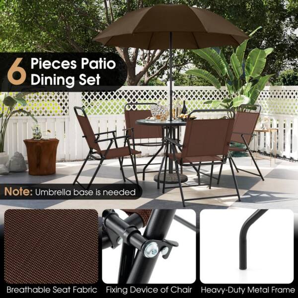 6pc patio set with umbrella Dining Umbrella, Outdoor Furniture Set Salvage & Co Indy and the included umbrella provides added shade Clihome 6-Piece Metal Outdoor Dining