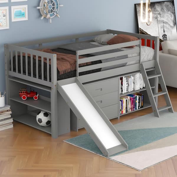 Full size low 2025 loft bed with slide