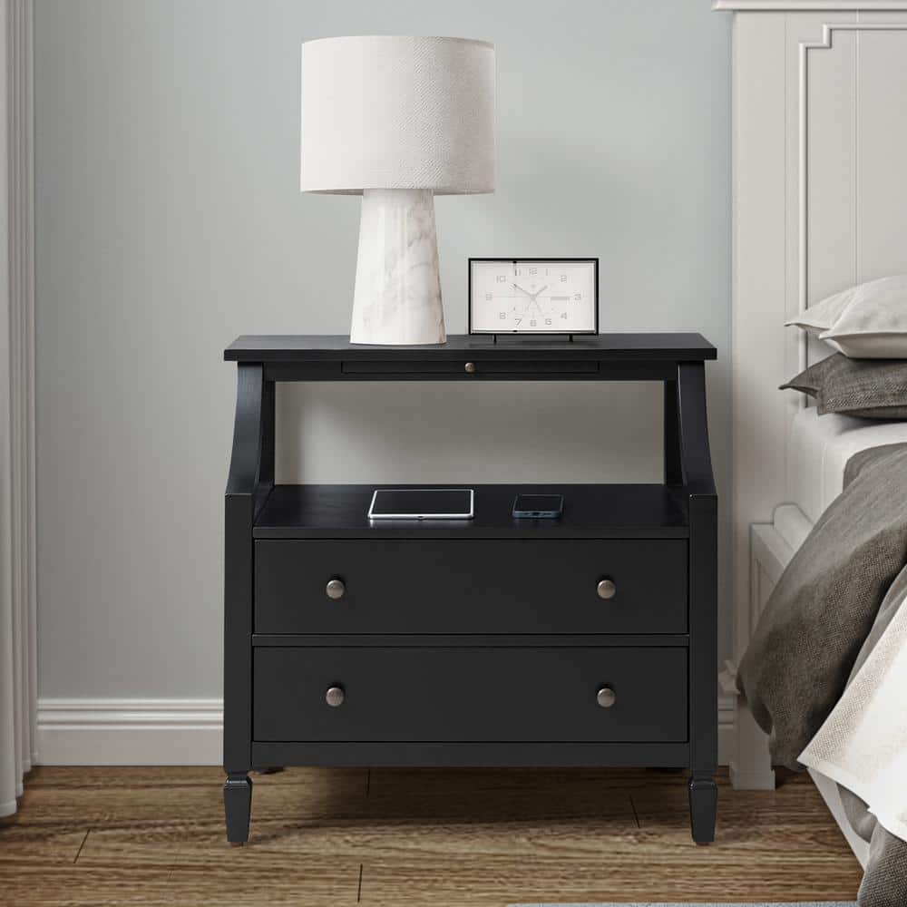 JAYDEN CREATION Jacqueline Black 2-Drawer Nightstand with