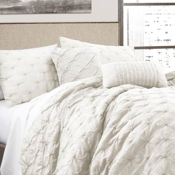 King Pintuck Comforter Set with Pillow Shams White 5 Piece Bedroom Bedding Set 