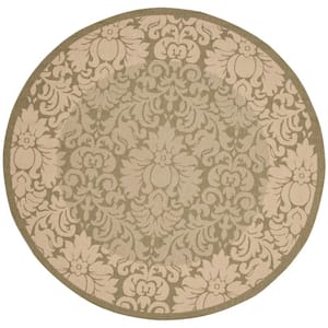 Courtyard Olive/Natural 7 ft. x 7 ft. Round Floral Indoor/Outdoor Patio  Area Rug