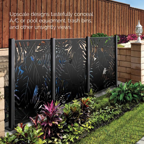 OUTDECO Rainforest 3 ft. x 4 ft. Decorative Privacy Panel in Black Powder-Coated Steel with Screws