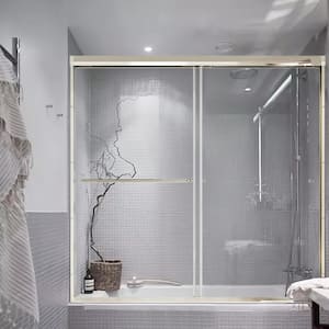 60 in. W x 58 in. H Sliding Framed Sliding Shower Door with Towel Bar in Brushed Nickel and Clear Glass