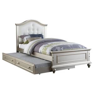 Silver and White Twin Size Bed with Trundle